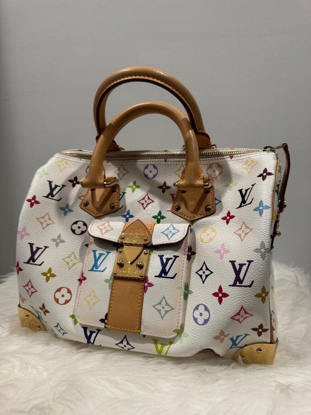 Louis Vuitton x Takashi Murakami Multicolor Speedy 30 White Monogram RareFullSet